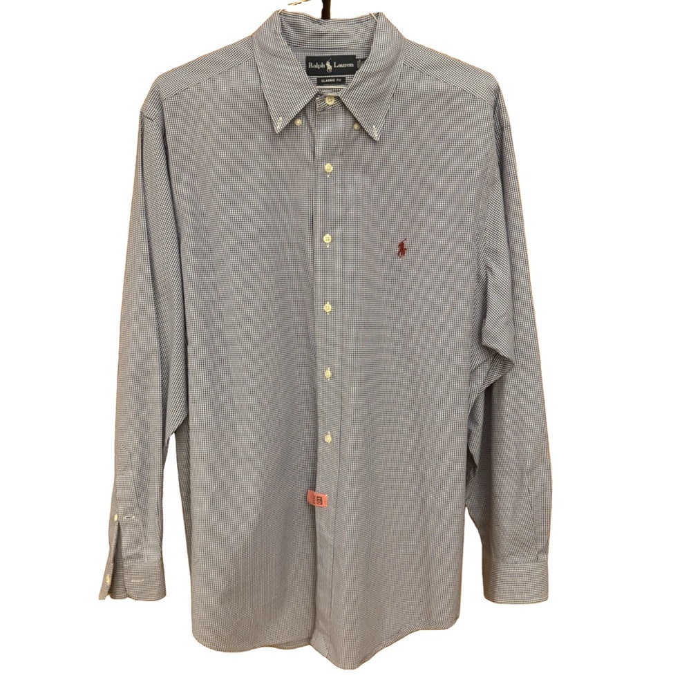 Blue and white check polo, Ralph Lauren 17.5 34/35 has only been dry cleaned